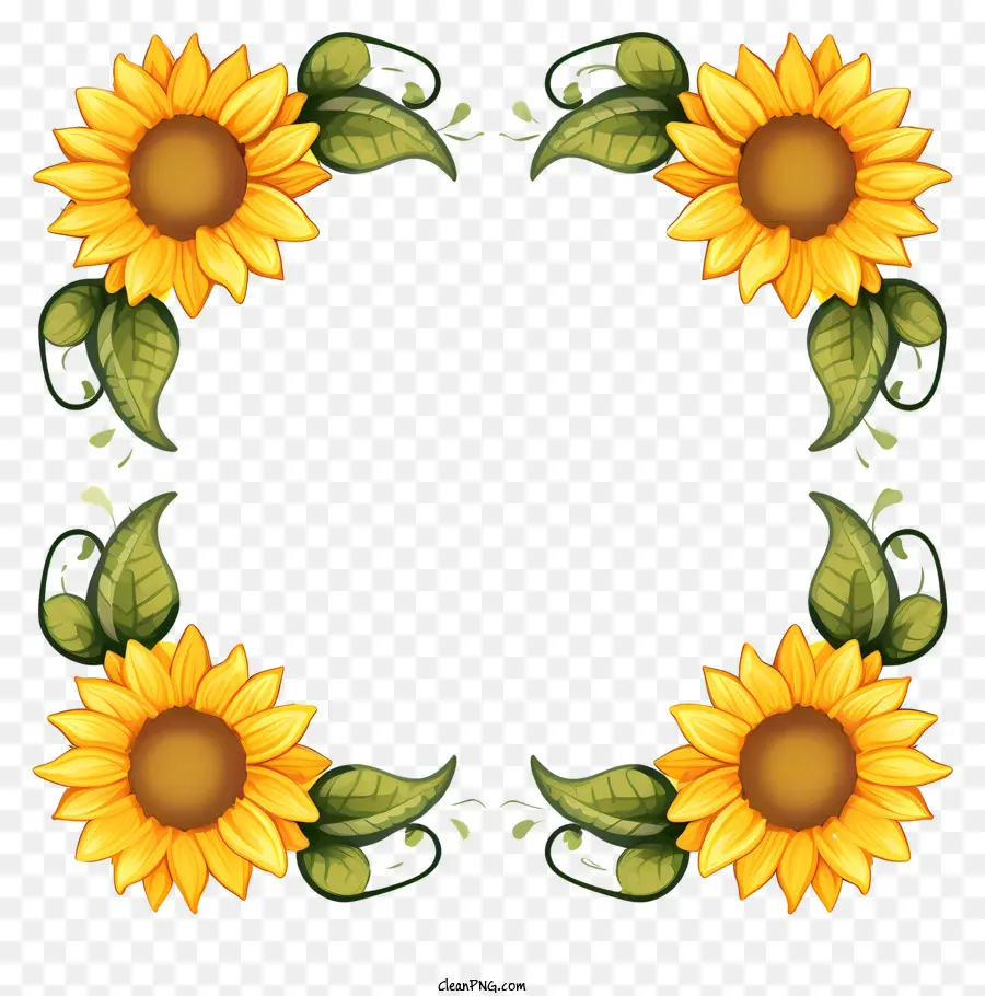 floralen Rahmen - Sonnenblumenrahmen mit dunkler Mitte und Blättern