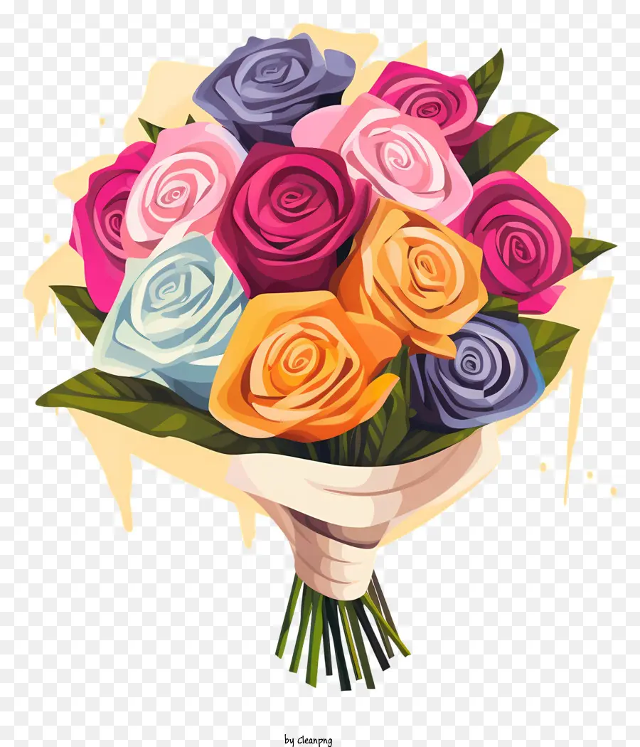 hoa hồng, - Bouquet cổ điển của hoa hồng đầy màu sắc trên nền đen