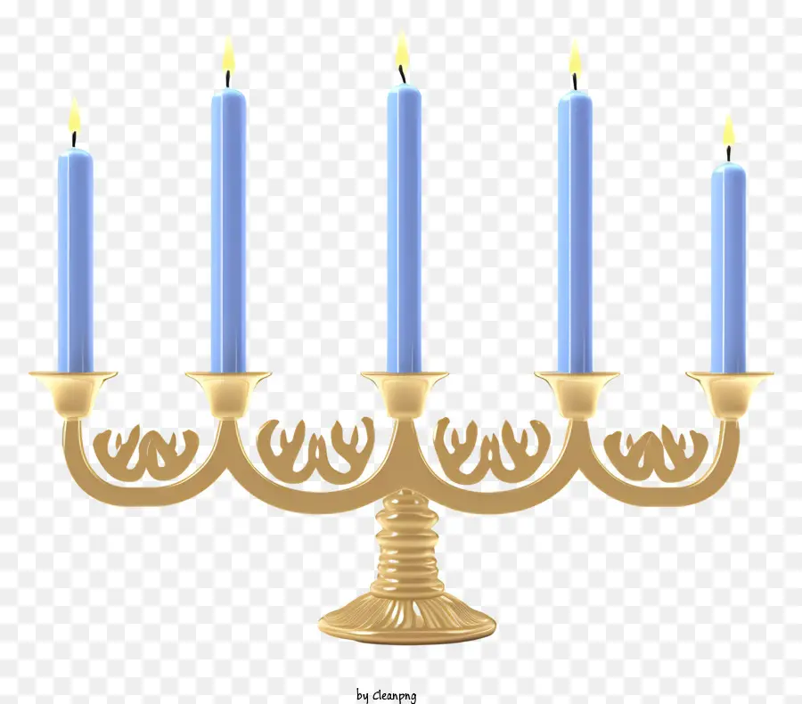 Candele blu a candelatura dorata Decorazione tradizionale Elegante calore - Cangola d'oro con tre candele blu illuminate