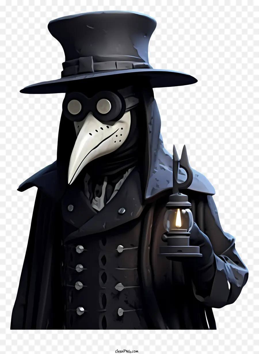 L'oscurità del personaggio del videogioco Suns Plague Doctor Black Robe Cappello con becco - Plague Doctor in Black Robe tiene lanterna