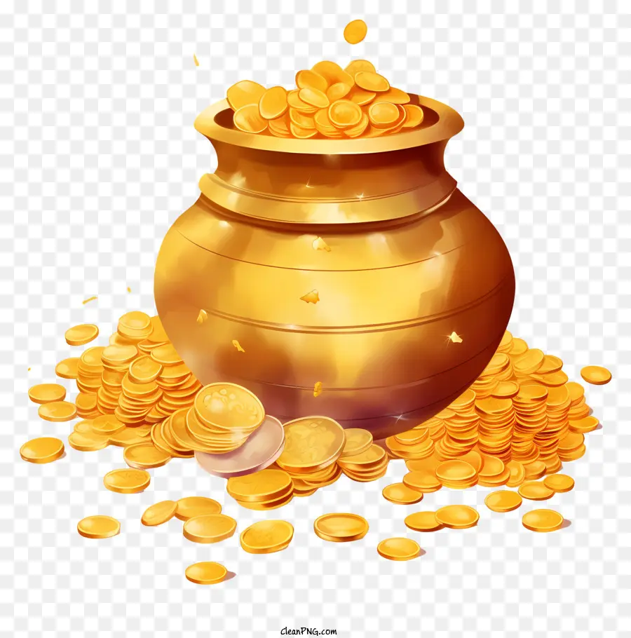 Monete per abbondanza di ricchezza monete d'oro. - Grande pentola di argilla piena di monete dorate
