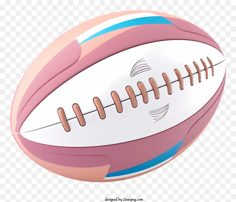Pink Rugby Ball Blue and White Stripes Obong Fine curve a forma di pizzo bianco - Palla di rugby rosa con strisce blu, superficie lucida