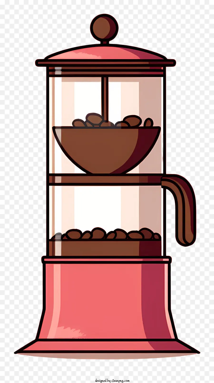 Máy pha cà phê màu hồng kim loại hàng đầu bằng gỗ cơ sở - Máy pha cà phê màu hồng với đầu thủy tinh và đế gỗ