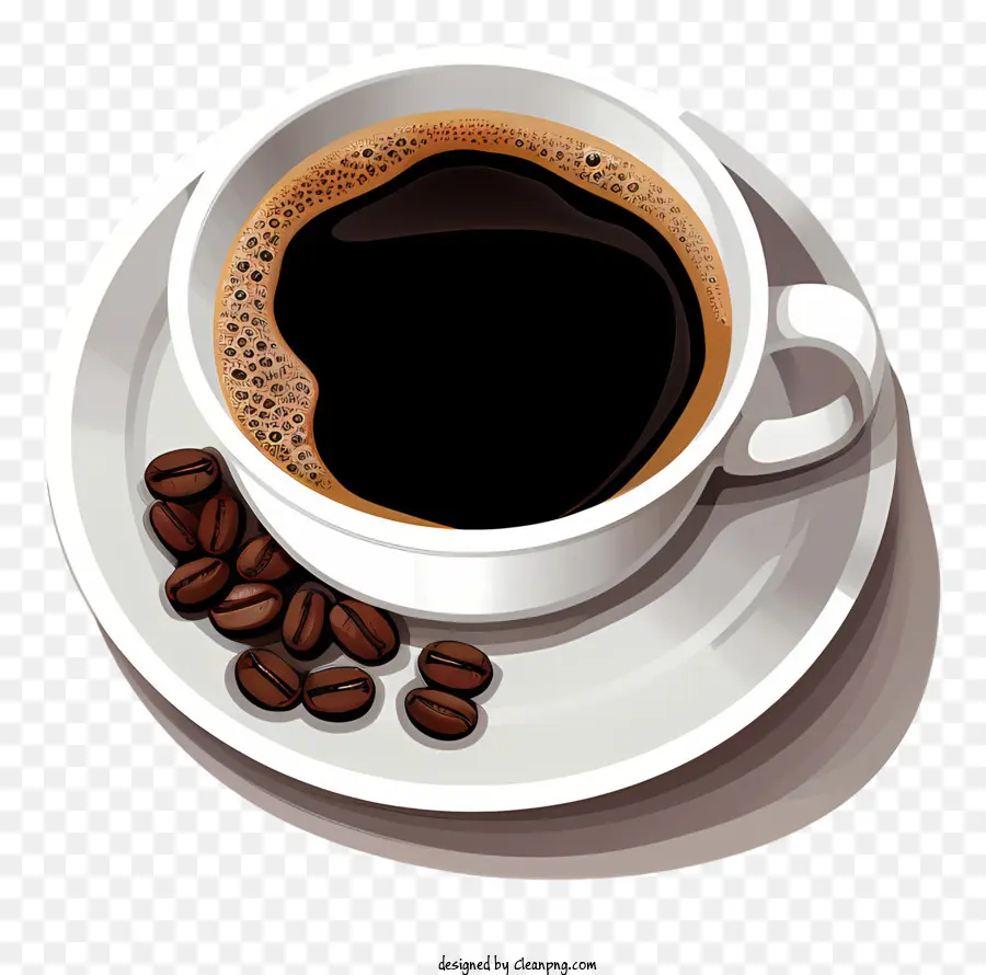 Tasse Kaffee - Realistische schwarze Kaffeetasse mit Bohnen und Löffel
