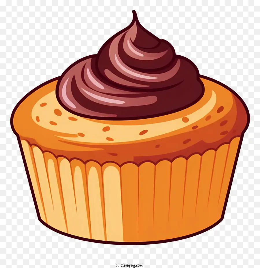 weißen hintergrund - Schokoladen -Cupcake mit Zuckerguss, Pommes, Cartoon -Stil