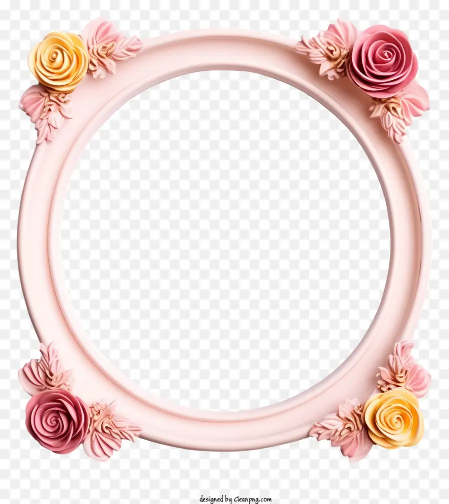 khung màu trắng - Màu trắng, khung tròn với hoa màu hồng trên nền đen