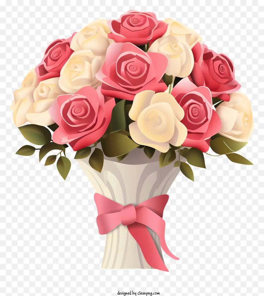 Gesteck - Strauß von rosa und weißen Rosen in der Vase