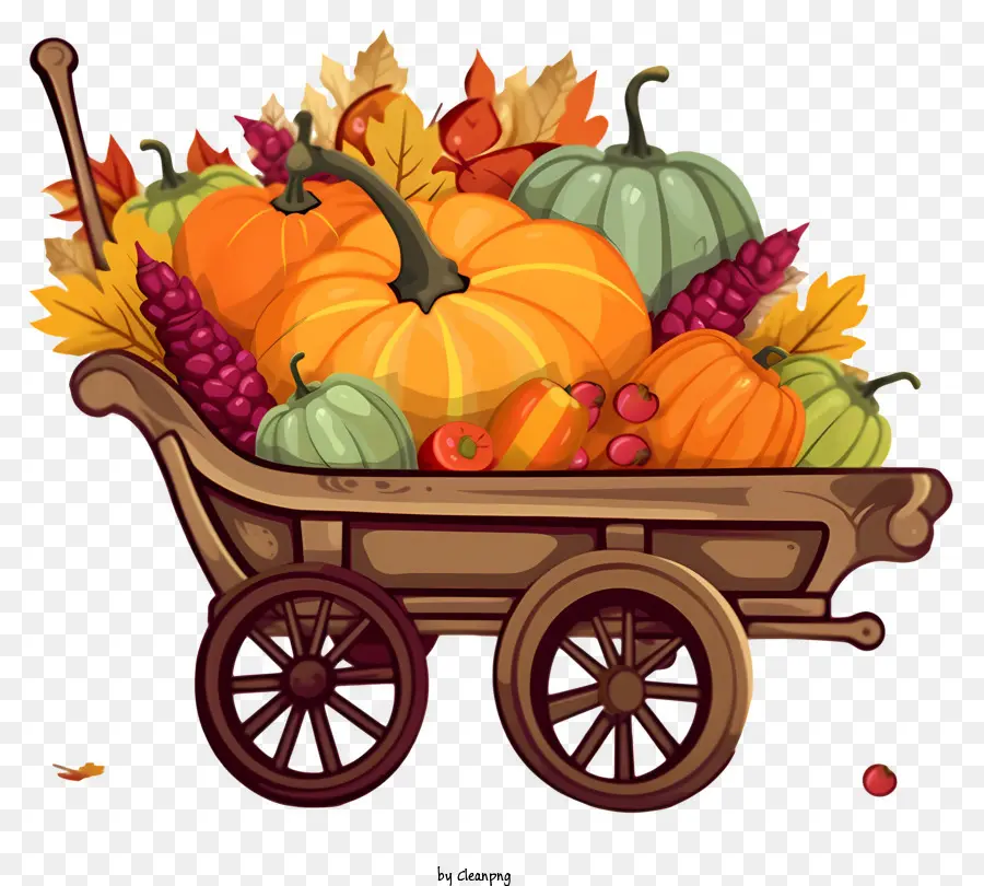 Wagon bầu mùa thu thu hoạch bí ngô acorns - Xe thu hoạch mùa thu sôi động với bầu và sản xuất