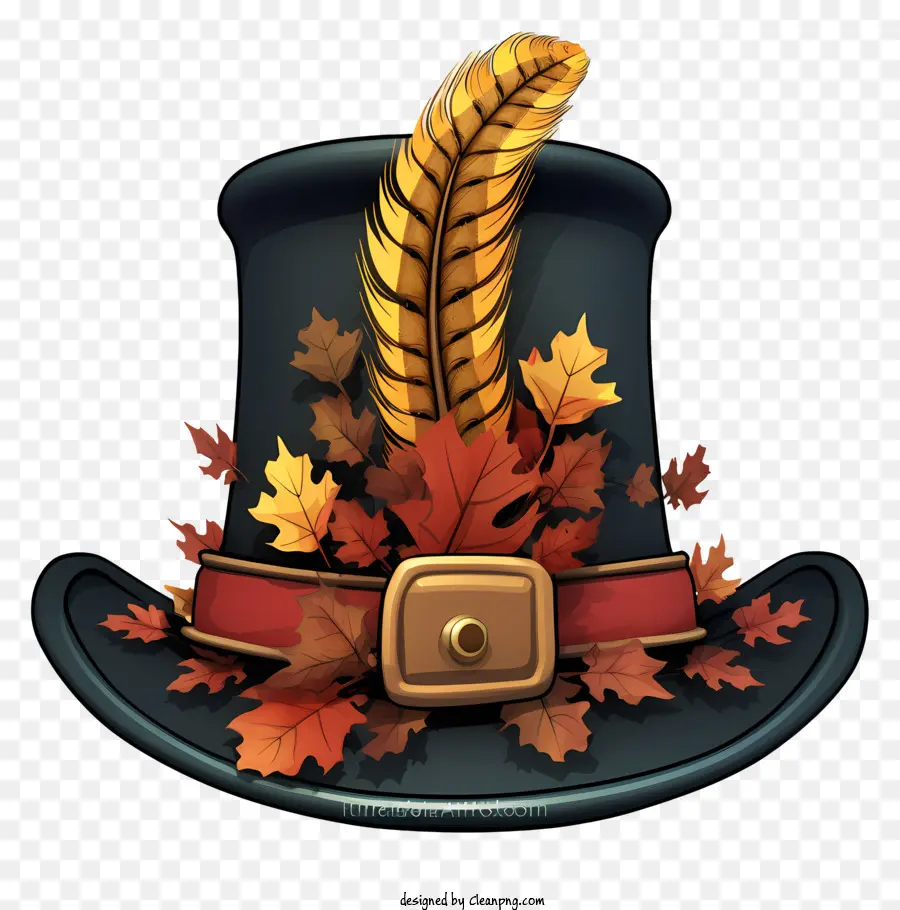 Hut - Top -Hut mit goldener Feder und Herbstblättern