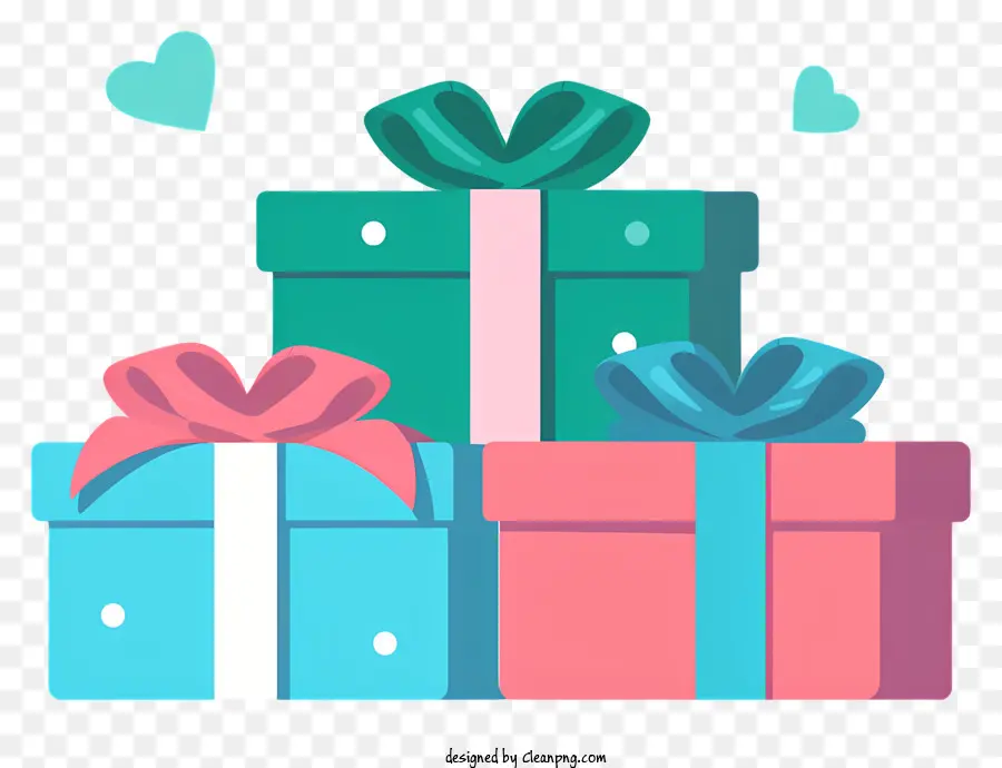 Pink Ribbon - Fröhliches, festliches Bild mit gestapelten Geschenken, Herzen, hellrosa, blau und grüner Farbschema vermittelt Freude und Feierlichkeiten