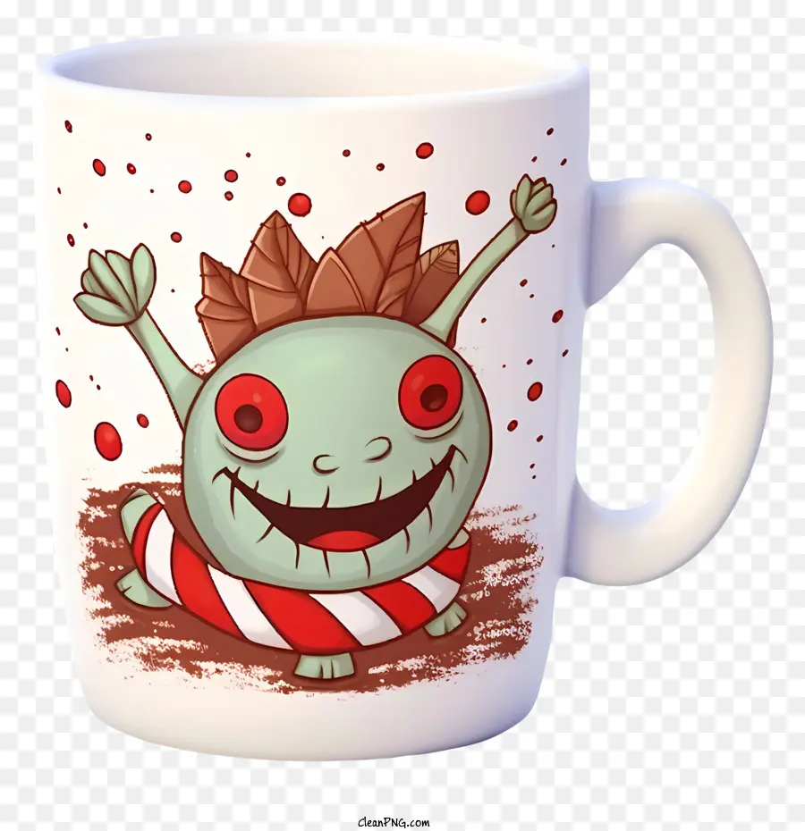 Kaffeebecher - Cartoon -Monsterbecher winkt auf weißem Hintergrund