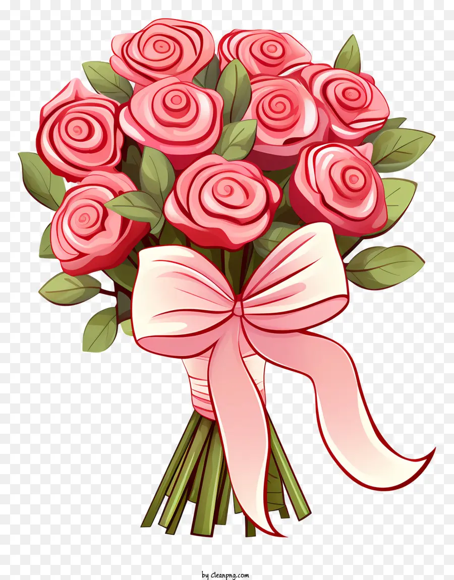 rosa Rosen - Blumenstrauß rosa Rosen mit Band auf Schwarz
