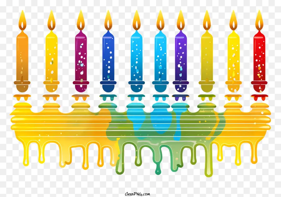 Hanukkah Kerzenstand Hanukka Menorah Neun Kerzenfarben von Kerzen tropft Wachs - Buntes Hanukka Menorah mit tropfendem Wachs