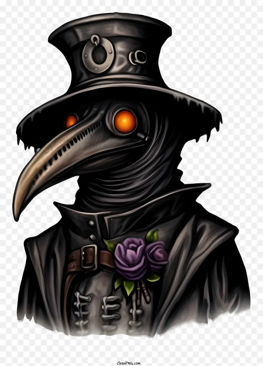 Cappello a cilindro - Uccello con cappello a cilindro e rosa, dipinto scuro e misterioso