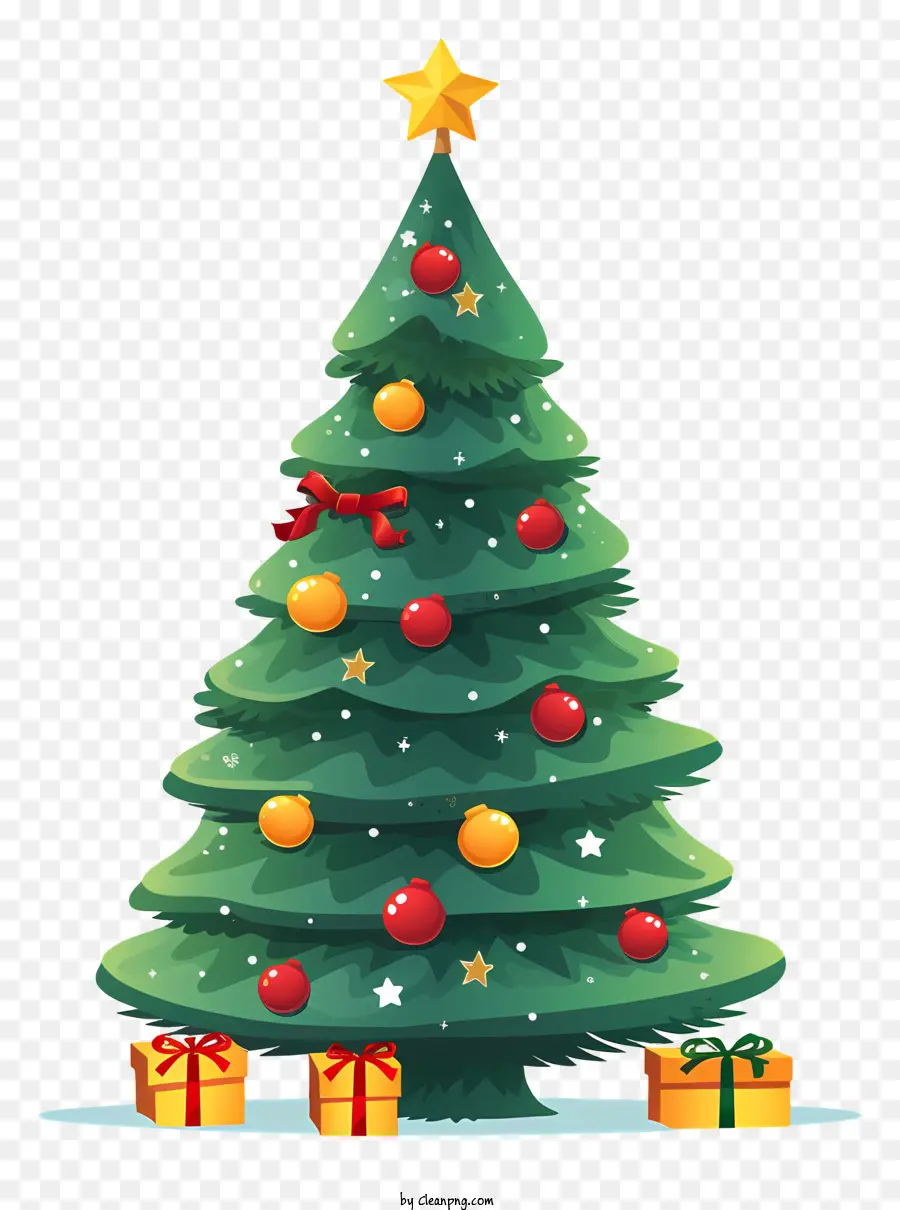Weihnachtsbaum - Weihnachtsbaum mit Geschenken und Stern auf schwarzem Hintergrund