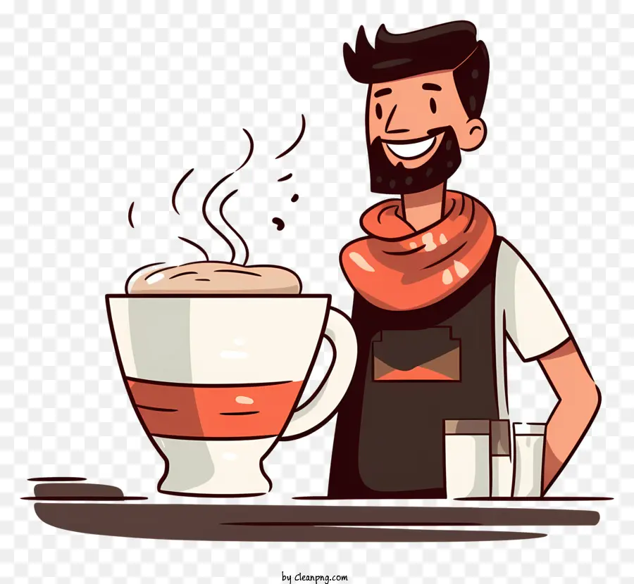 Kaffee - Mann mit Bart, der eine große Tasse Kaffee hält