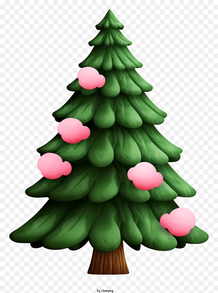 Weihnachtsbaum - Stillbild des grünen Weihnachtsbaums, rosa Blumen