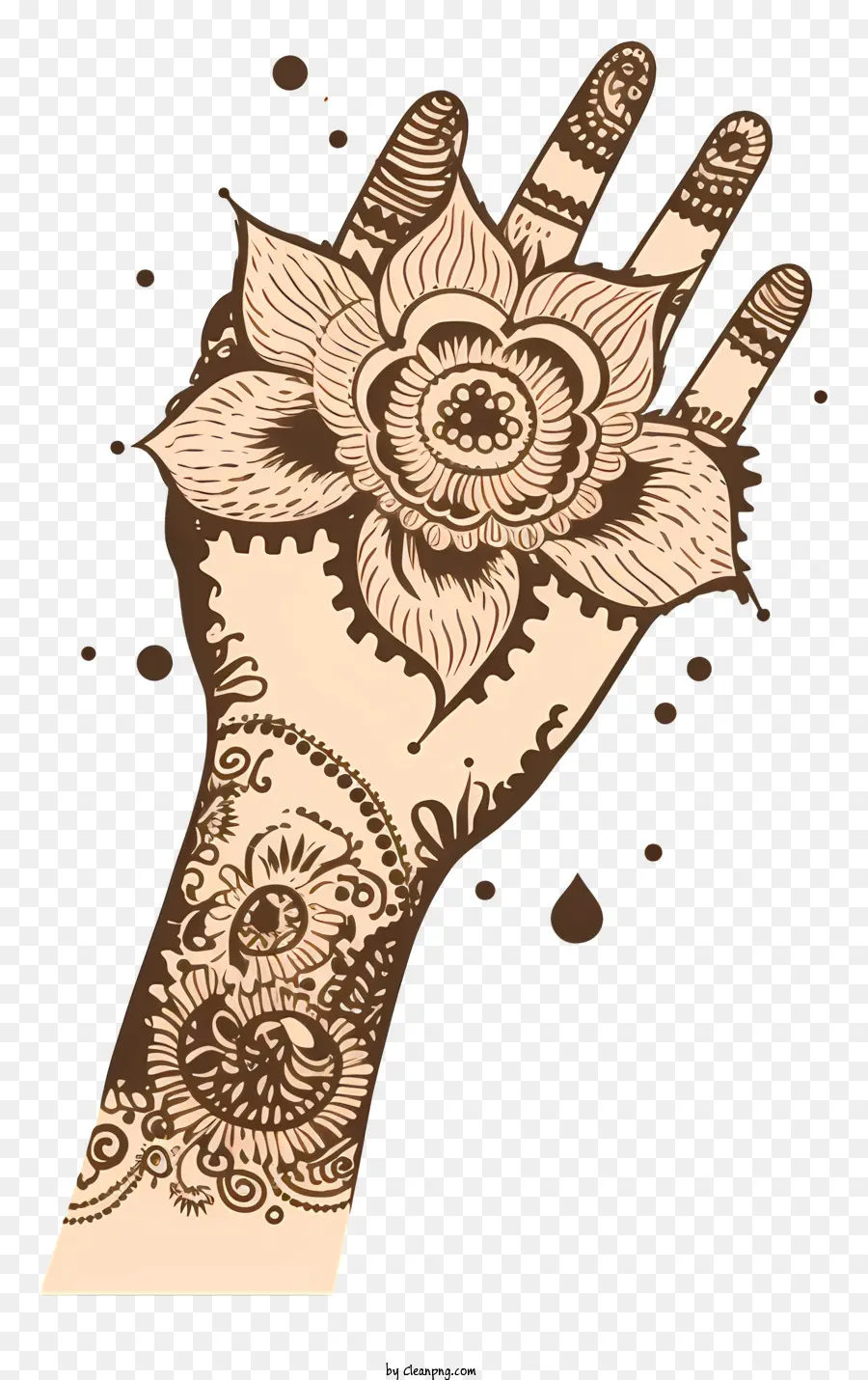 florales Design - Schwarze Hand mit Blume und kleinen Punkten