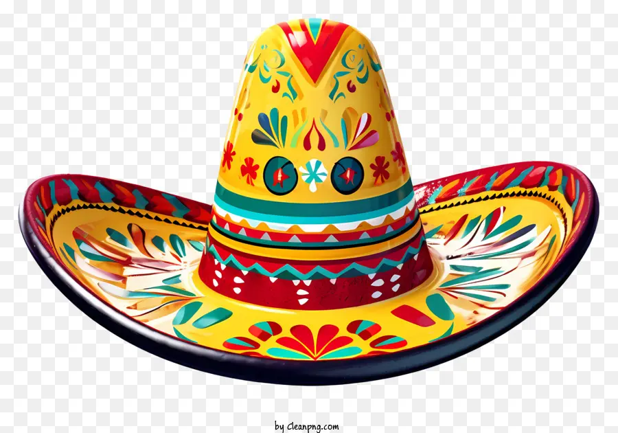 MIXICAN SOMBRERO Mũ trang phục màu đen đầy màu sắc sọc - Sombrero đầy màu sắc trên nền đen, đại diện cho văn hóa Mexico