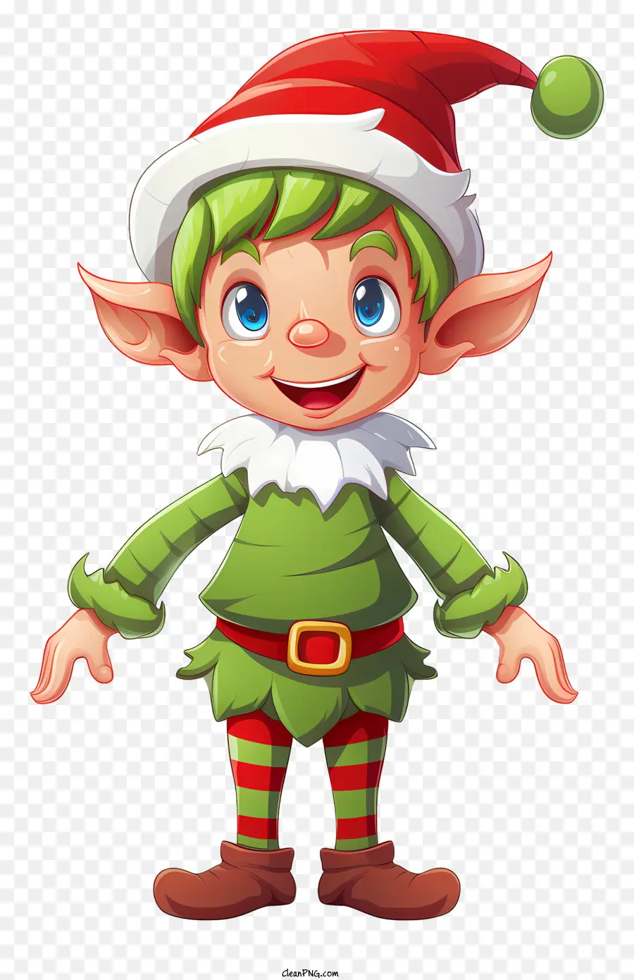 elfo di natale - Elfo natalizio dei cartoni animati con cappello e sorriso Babbo Natale