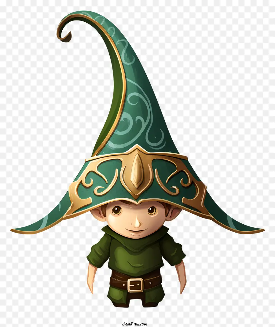 gold Krone - Cartoon -Charakter trägt grünen Hut, weißes Hemd