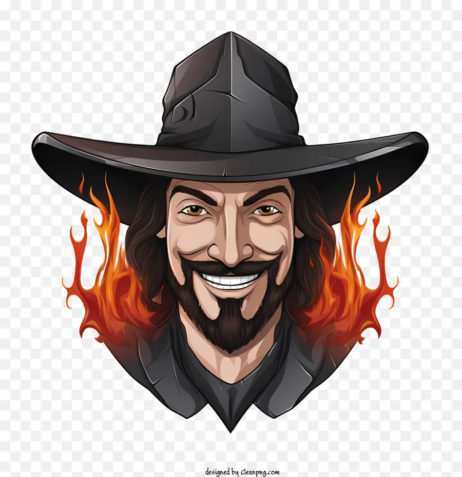 guy fawkes man hat flames smiling