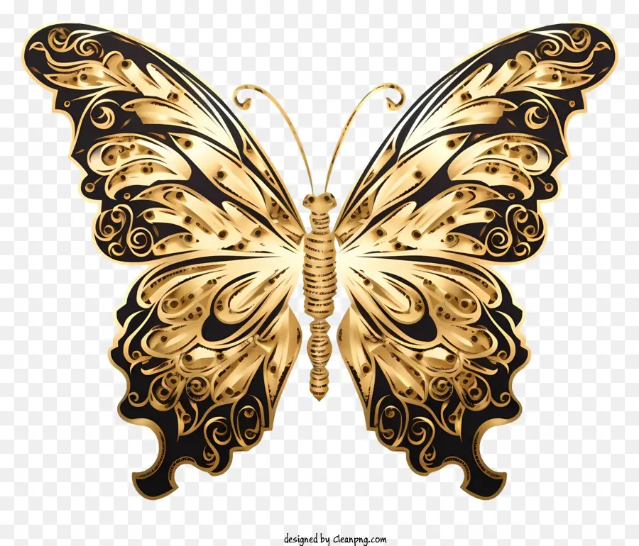 oro farfalla - Farfalla dorata con dettagli intricati su sfondo nero