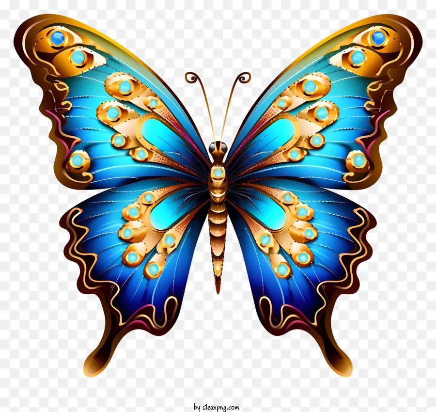 farfalla blu farfalla ornata intricata design di ali splendenti farfalla luccicante blu - Splendida farfalla blu con disegni intricati e decorati