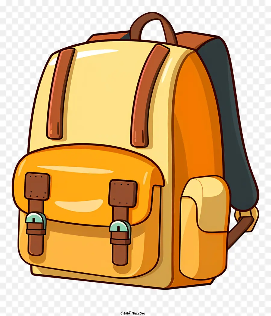 SCHULRUCKSACK - Gelb Rucksack mit braunem Lederband, Reißverschlussöffnung, kleine braune Schnalle, praktisch und vielseitig für die Schule und Reisen