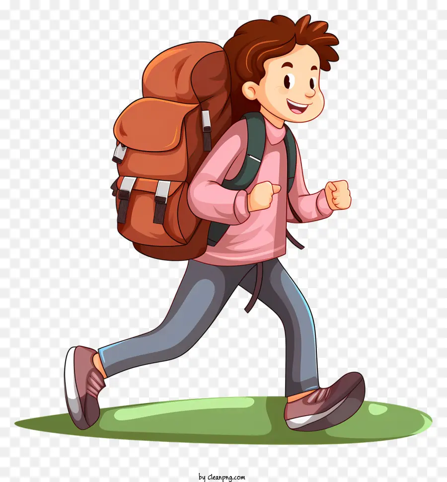weißen hintergrund - Bild: Junge mit Rucksack, der auf dem grünen Feld spazieren geht