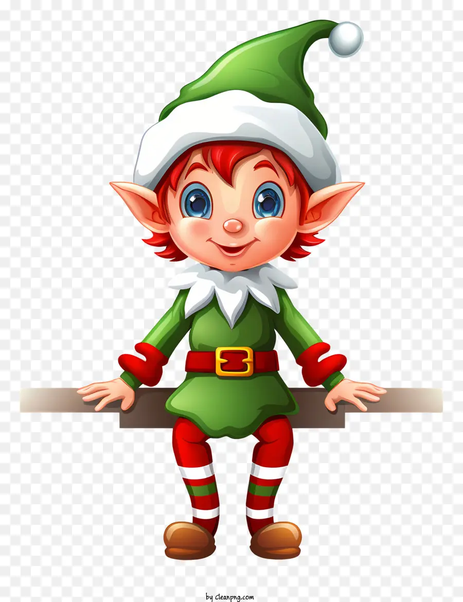 Elf Holzbalken Grüne Hemd rote Hosenträger rote Stiefel - Lächelnder Elf in detaillierte Kleidung am Strahl