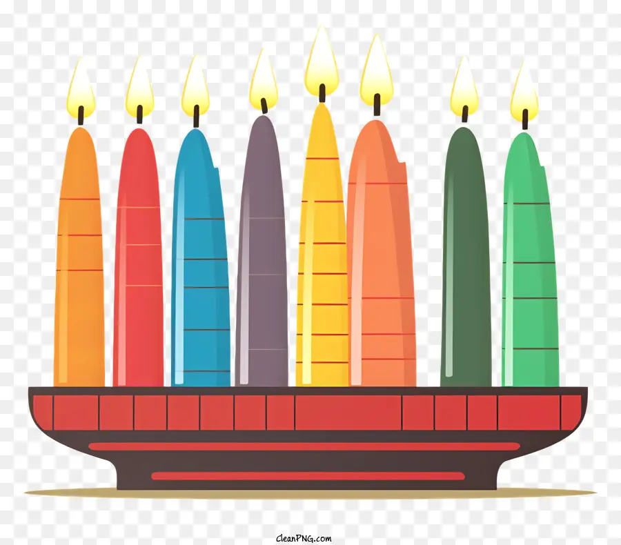 Kerzenhalter mehrfarbige Kerzen Rot-Weiß-Hintergrund kreisförmiger Muster verschiedene Farben - Kerzenhalter mit beleuchteten mehrfarbigen Kerzen, die kreisförmig angeordnet sind