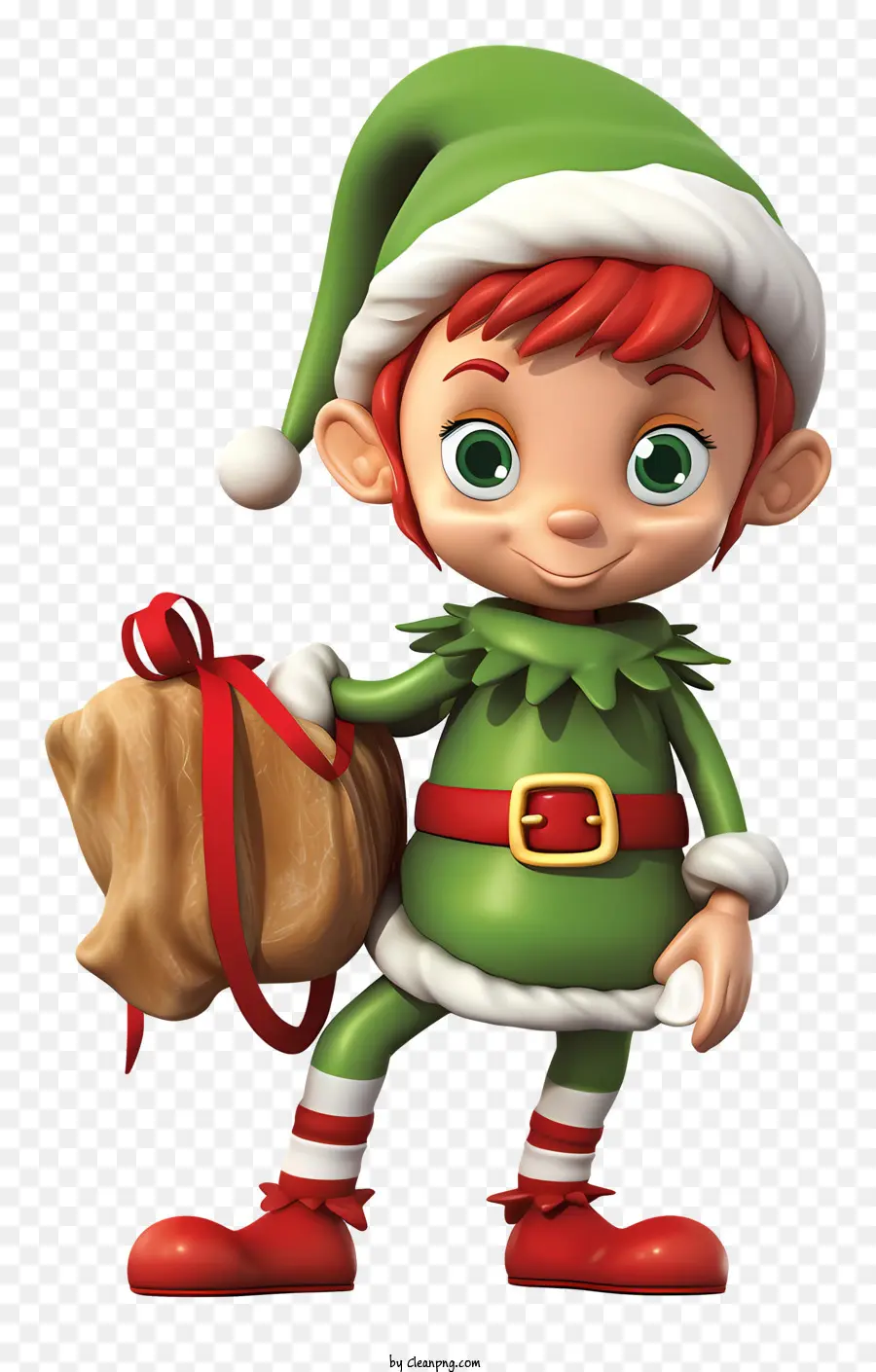Cartoon Charakter Weihnachtsmann Kostüm rot und grüner Anzug Geschenke grüne Augen - Cartooncharakter in Santa Kostüm trägt Geschenke