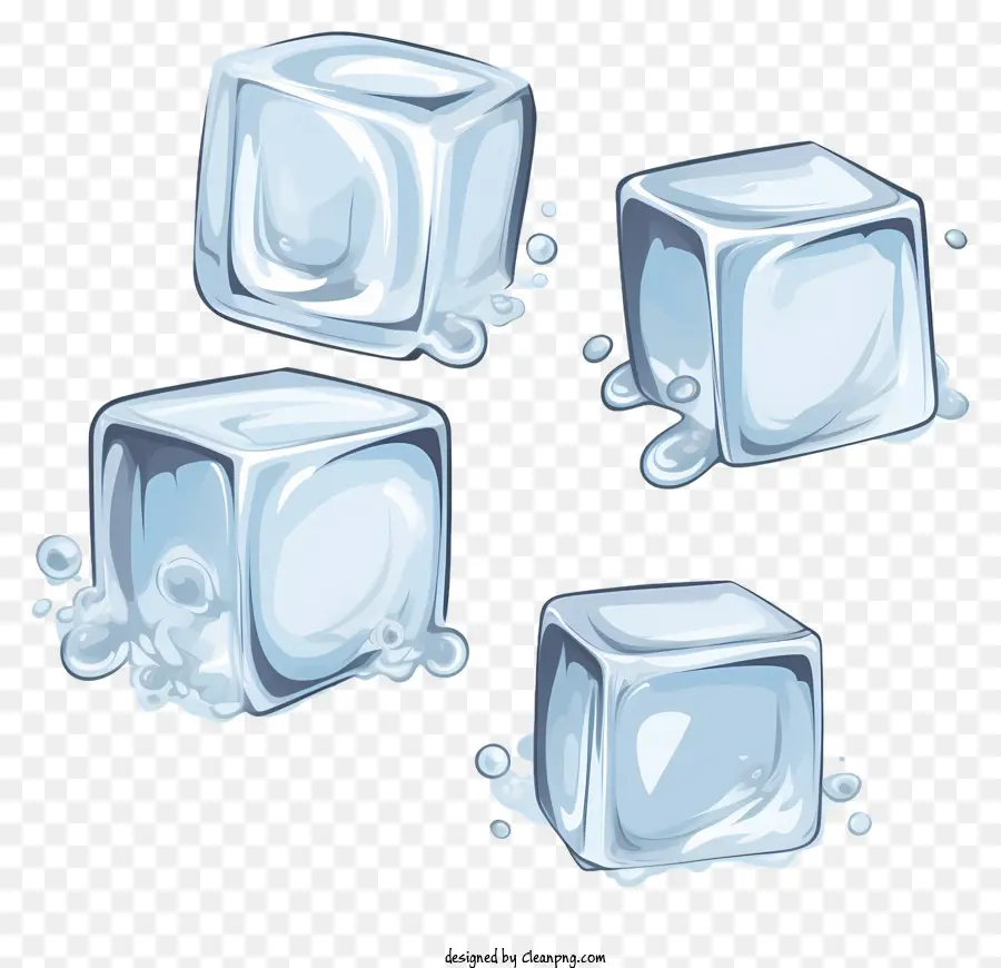 Ice Cubes Nước giọt nước bong bóng Xóa nước đông lạnh Nước đông lạnh - Hình ảnh đen trắng của các khối băng và giọt nước trong bong bóng