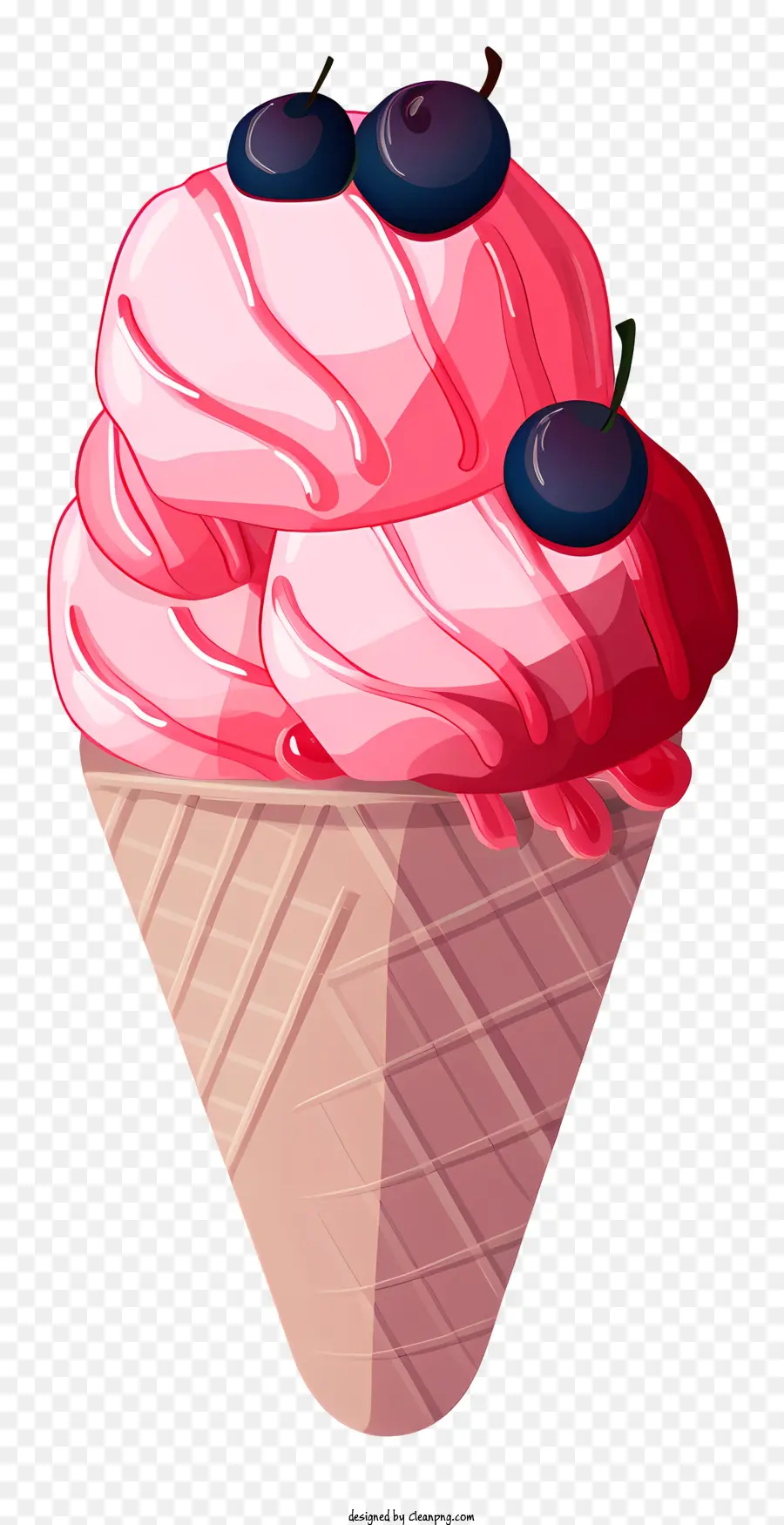 Eiskegel rosa Eiskirschen wirbelt Waffelkegel - Lebendiger und spielerischer rosa Eiskegel