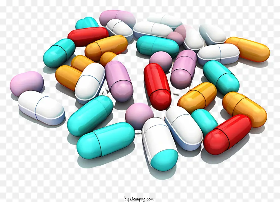 Pillen mehrfarbige Medikamentenstapel -Halbkreis - Illustration von mehrfarbigen Pillen, die im Halbkreis angeordnet sind