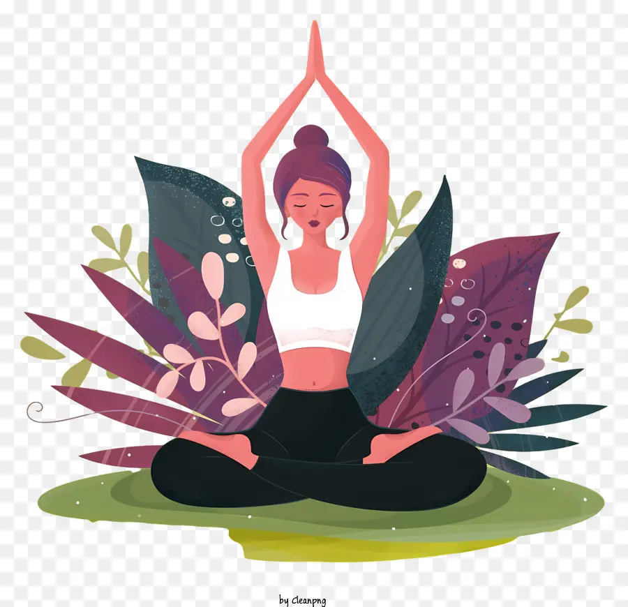 Meditation Yoga Innerer Frieden Entspannung Stressreduzierung - Frau, die in Yoga -Position meditiert, umgeben von der Natur