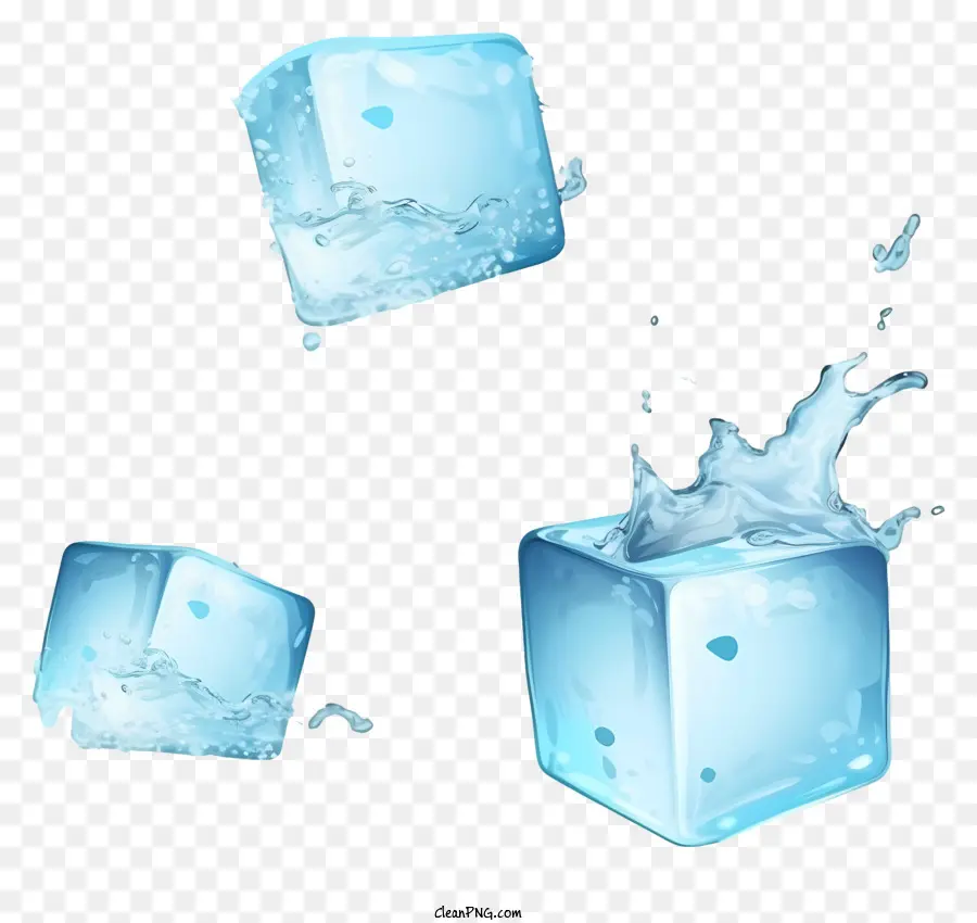 ice cubes falling ice splashing water transparent blue ice cubes puddle of water