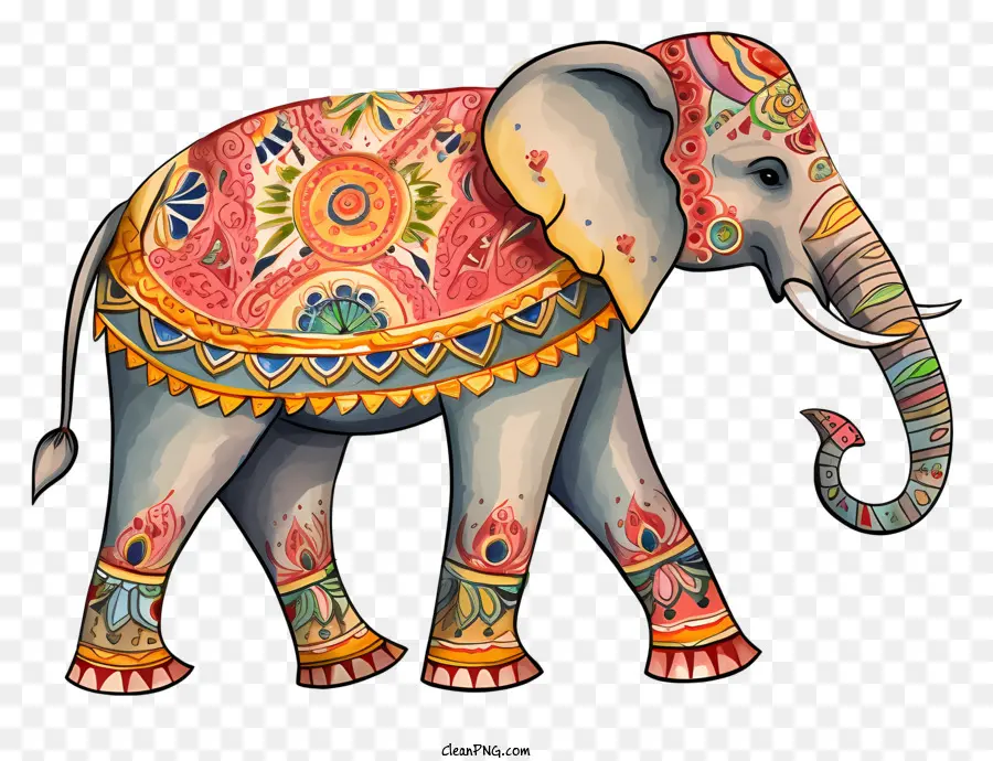 elefante - Elefante con motivi decorativi e copricapo ornato