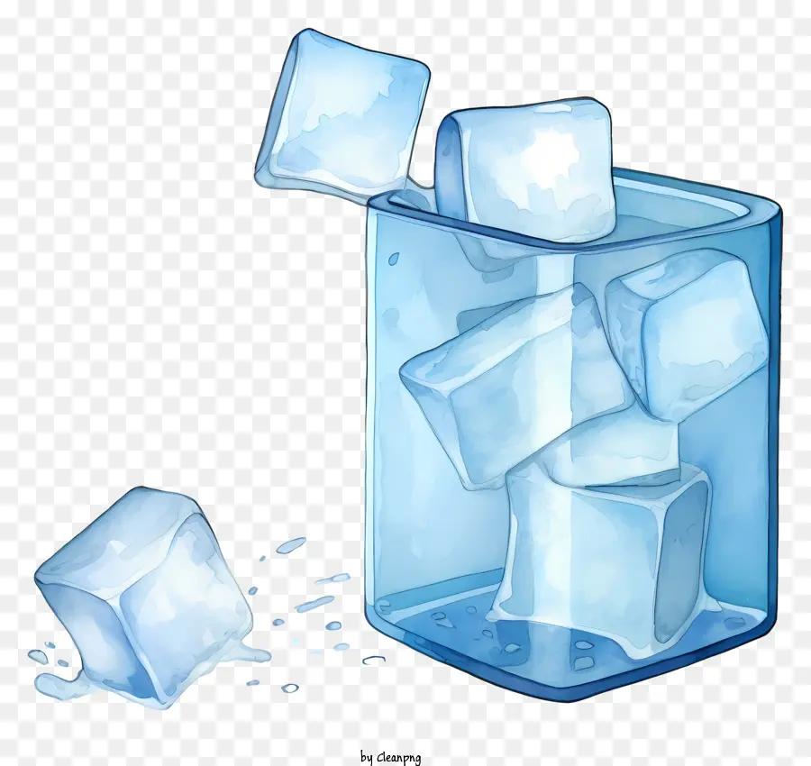 cubi di ghiaccio vetro flottante acqua libera - Vetro con cubetti di ghiaccio trasparenti e blu fluttuanti