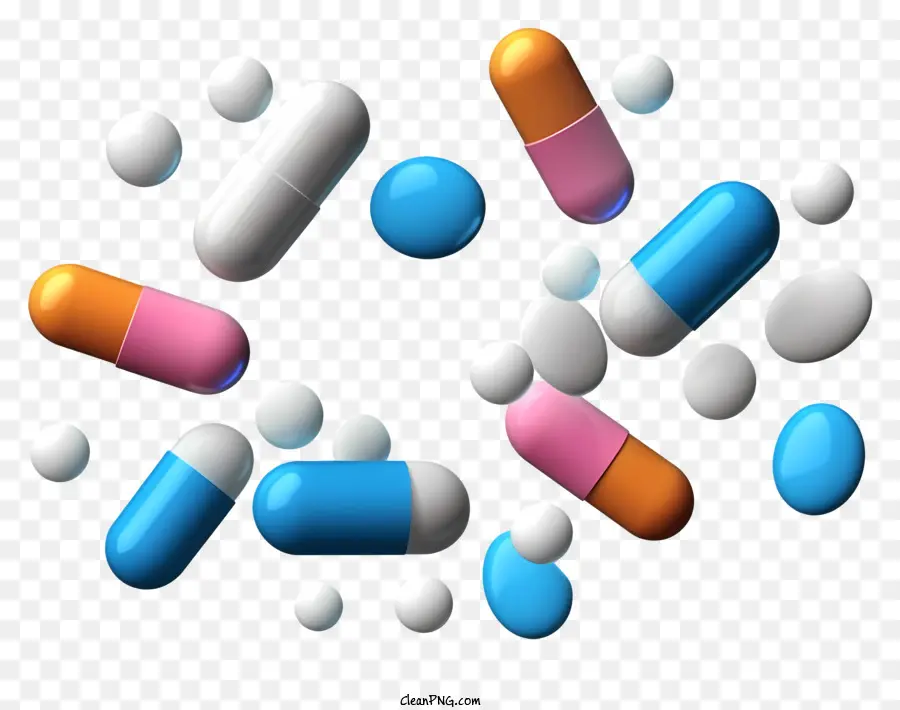 Pillen Kapseln gefärbte Pillen gefärbte Kapseln Blaue Pillen - Bunte Pillen und Kapseln auf schwarzem Hintergrund