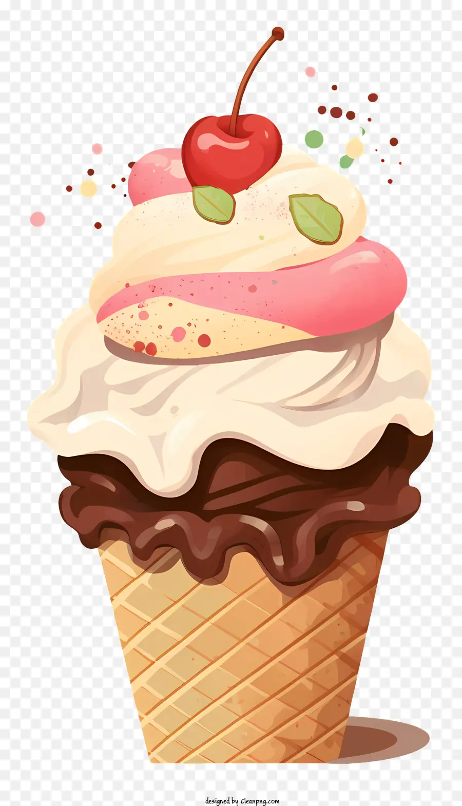 Cupcake Schlagsahne -Zuckerguss -Schokoladen -Chips Kirsch Cupcake Schwarzer Hintergrund - Schlagsahne Cupcake mit Schokoladenchips und Kirsche