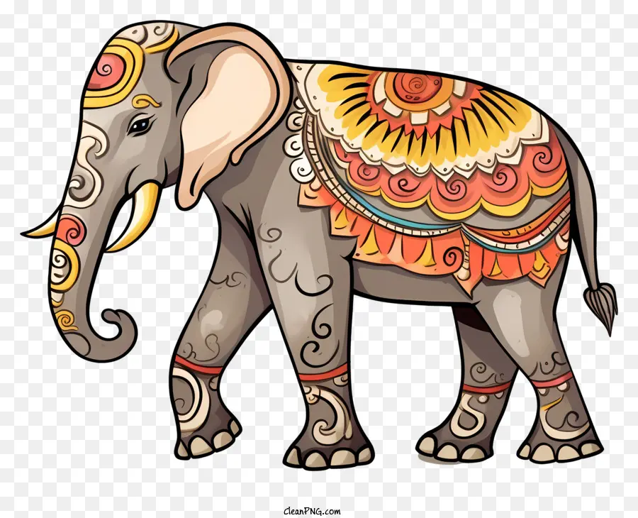 geometrische Formen - Farbenfroher, komplizierter Elefant mit verzierten Konstruktionen auf der Haut