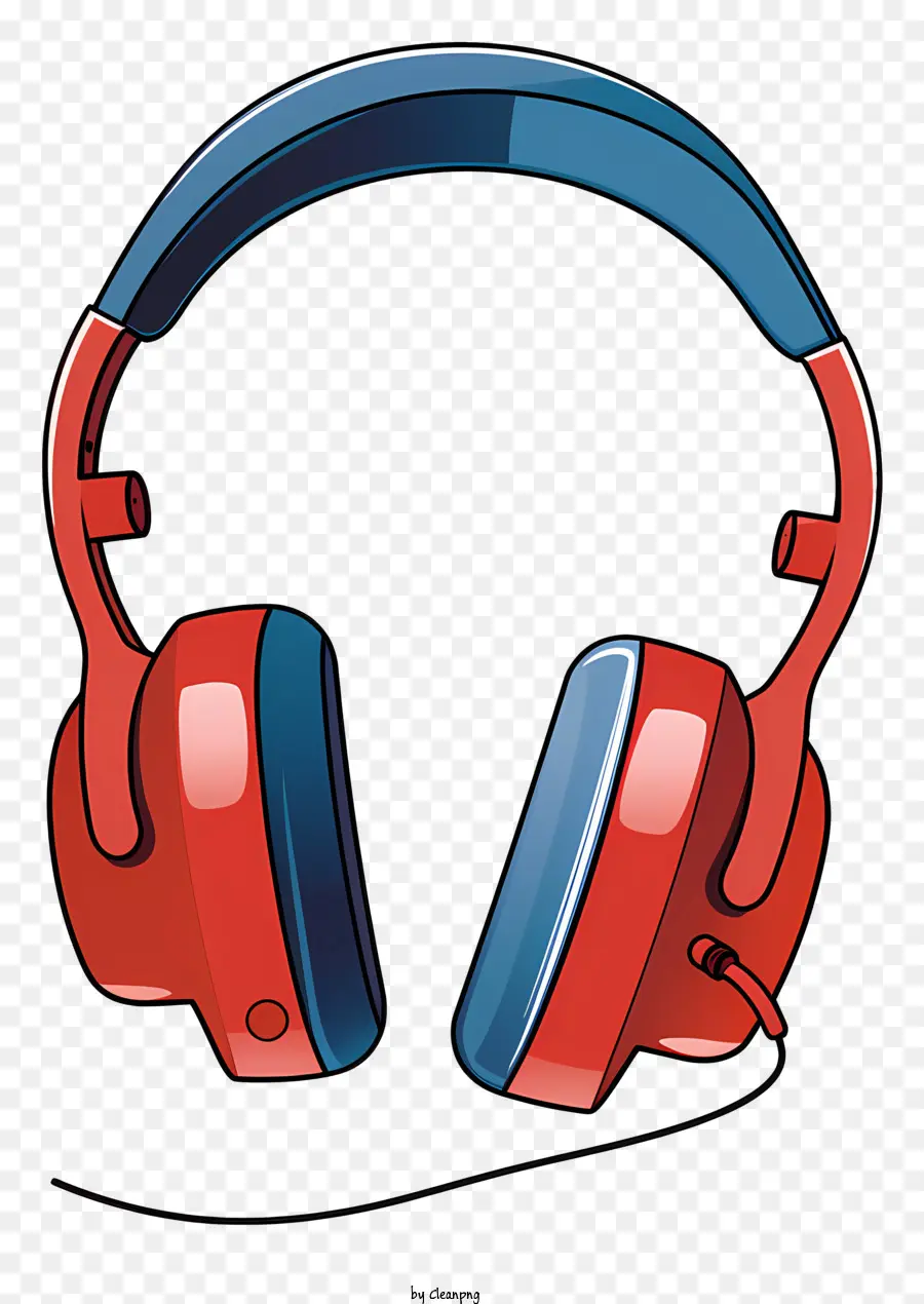 Kopfhörer rot und blau Kopfhörer Ohrhörer Schwarzkabelknopf auf Kopfhörern - Rote und blaue Kopfhörer mit weißen Ohrhörern