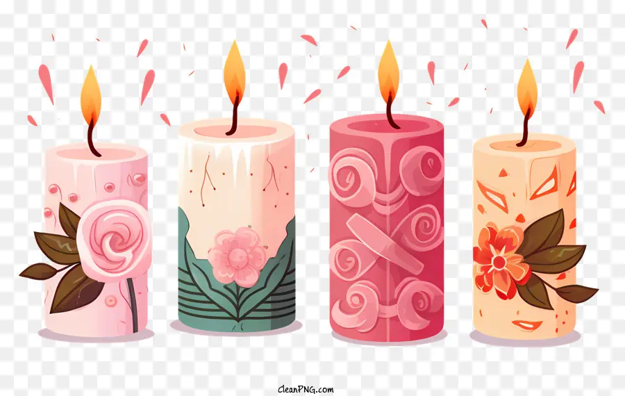 Kerzen dreieckige Formation Kerzenfarben rosa Kerzenkerze - Drei Kerzen in der Dreiecksformation mit farbenfrohen Konfetti