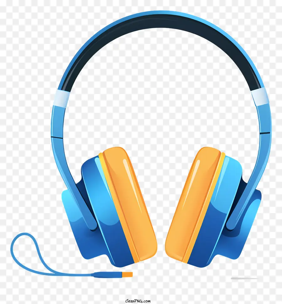 headphones blue and orange headphones audio cable earpiece black background