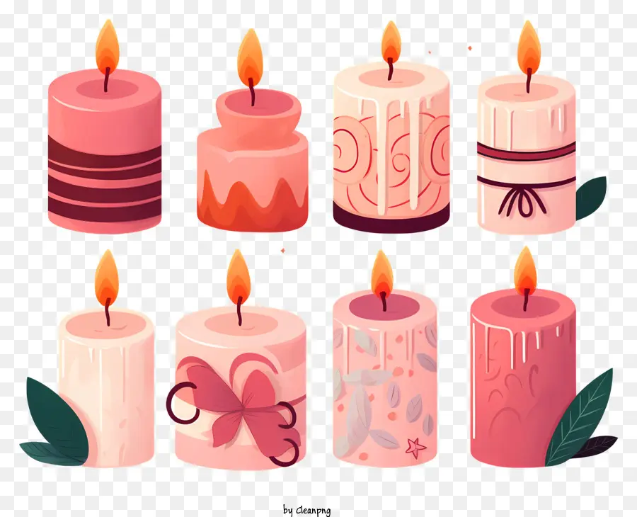 grünes Blatt - Rosa Kerzen in kreisförmiger Anordnung mit zündiger Kerze, grüner Blatt. 
Geeignet für jedes Design, weiblich oder romantisch