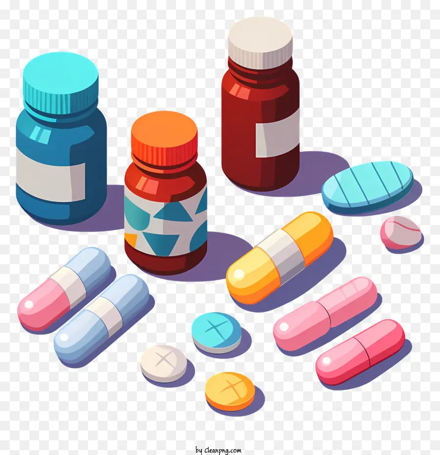 verschreibungspflichtige Medikamente Tabletten Kapseln Flaschen Pillen - Sammlung verschreibungspflichtiger Medikamente, minimalistisch und detailliert
