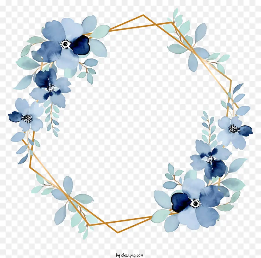 foglie d'oro - Guida floreale blu con finiture dorate, cornice per le foto