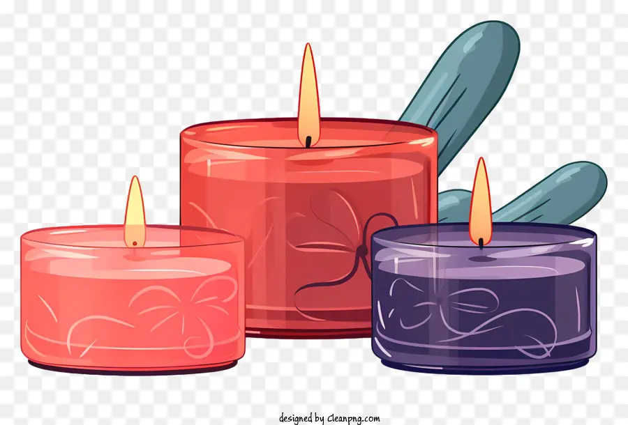 Kerzen rote Kerzen Blau Kerzendreieck Arrangement Bunte Blume - Drei Kerzen in rot und blau Arrangement